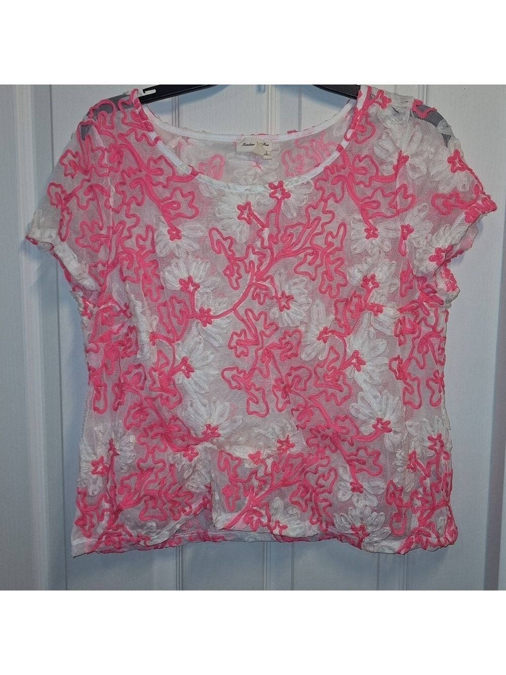 Meadow Rue Pink and White Floral Lace Blouse